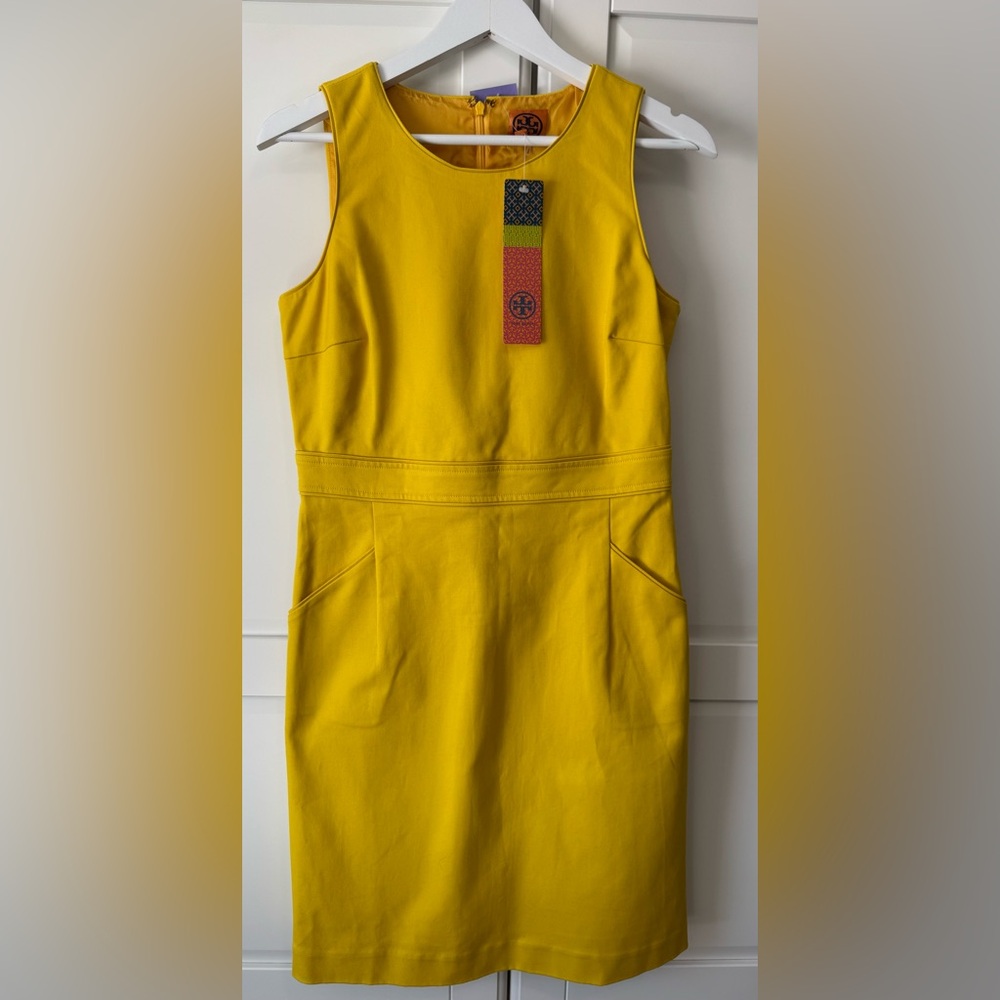 Tory Burch Meryl Dress Slim Bodice Lemoncello Pencil Skirt Pockets NWT 10